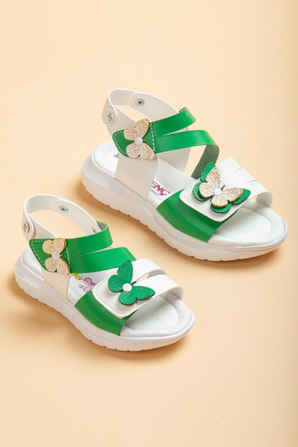 Şirinbebe Şiringenç Kelebek Model Yeşil Kız Bebek Çocuk Sandalet ürün görseli 1