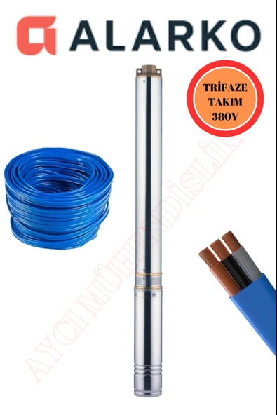4SD16/16 5,5HP ALARKO TRİFAZE 50 MT KABLOLU  TAKIM DALGIÇ POMPA ürün görseli 1