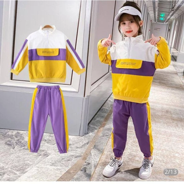 MODAVALS WANT TO BE YOU BASKILI YARIM FERMUAR DETAYLI UNISEX ÇOCUK EŞOFMAN TAKIMI - MOR ürün görseli 1