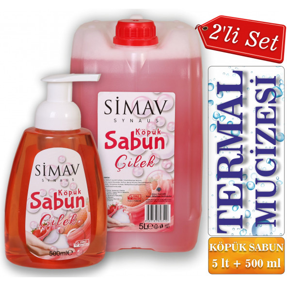 SİMAV Termal Sulu Çilek Özlü Köpük Sabun Seti 2'li - 5 Lt + 500 ml ürün görseli 1