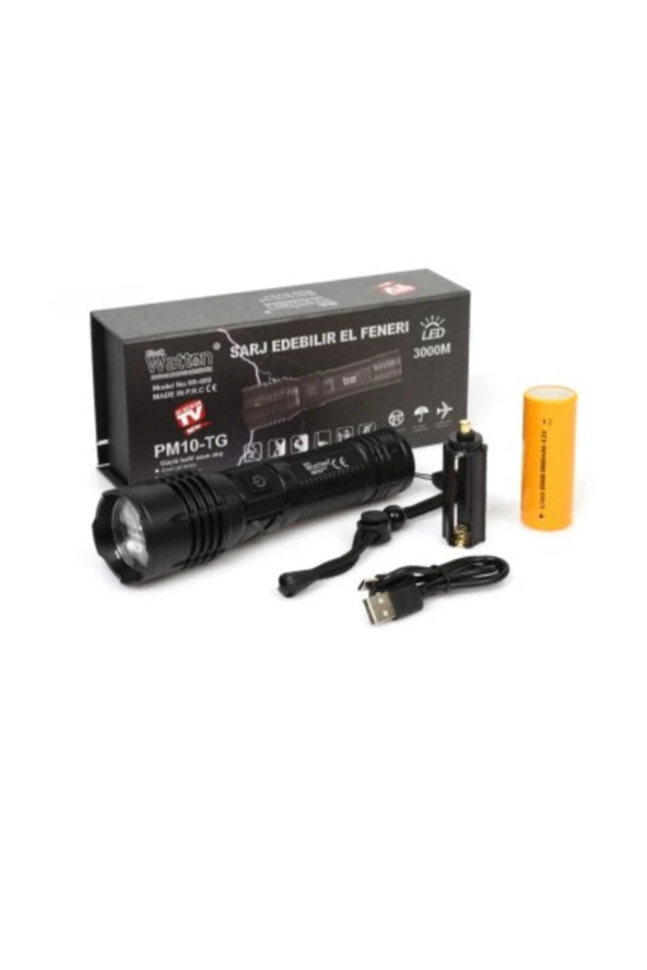 Watton 3000 Lümen Güçlü El Feneri Wt-600 Outdoor Spor Av Araç Acil Durum Ilk Yardım ürün görseli 1