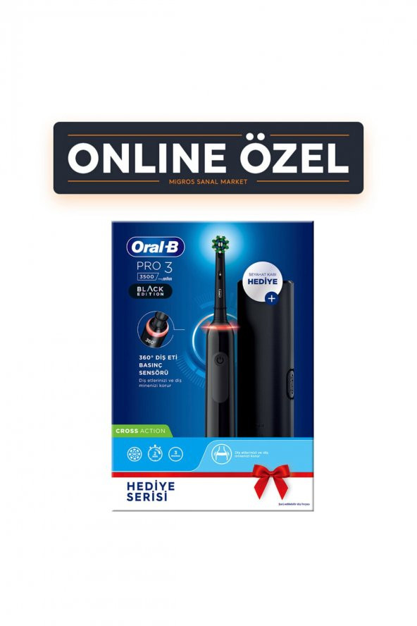 Oral-B Pro 3500 Şarjlı Diş Fırçası Siyah + Seyehat Kabı ürün görseli 1