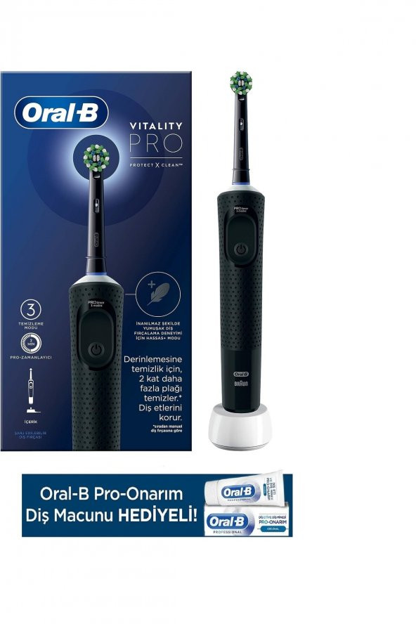 Oral-B Şarjlı Elektrikli Diş Fırçası Vitality Pro Siyah +Pro Onarım 50ml Diş Macunu ürün görseli 1