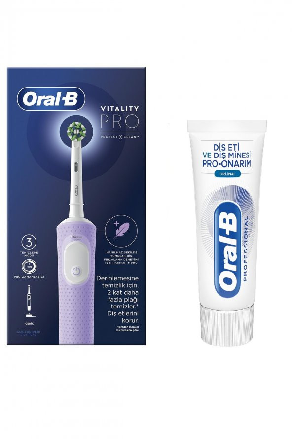 Oral-B Şarjlı Elektrikli Diş Fırçası Vitality Pro Lila +Oral-B Pro Onarım 50ML Diş Macunu ürün görseli 1