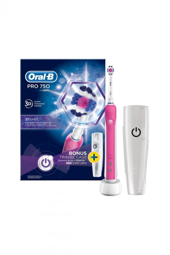Oral-B Pro 750 Şarj Edilebilir Diş Fırçası Cross Action Pembe + Seyahat Kabı ürün görseli 1