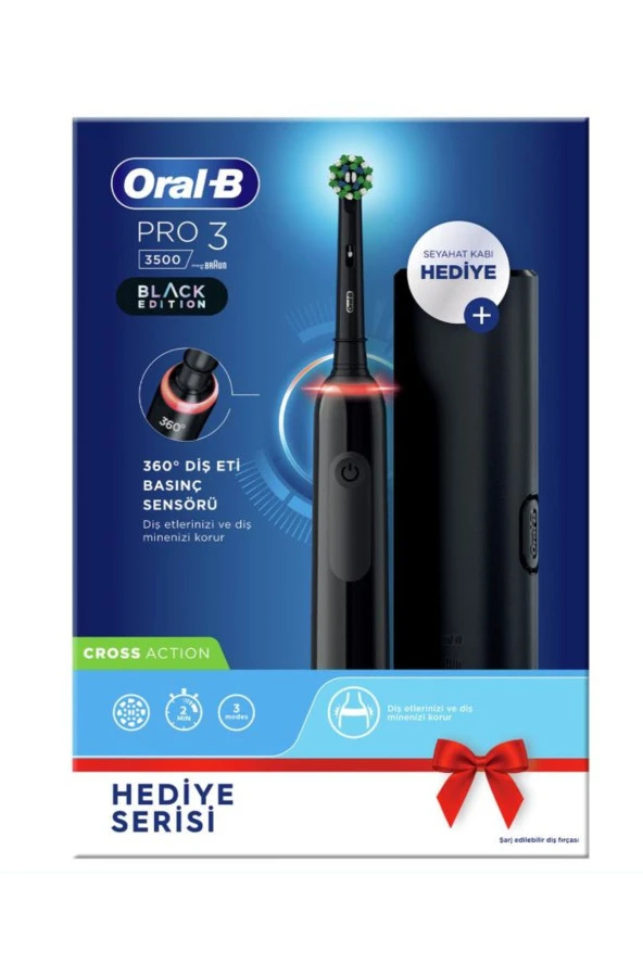 Oral-B Pro 3500 Şarj Edilebilir Diş Fırçası Siyah + Başlık ürün görseli 1