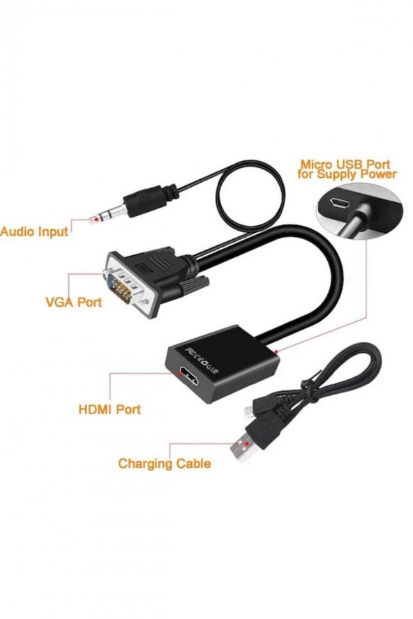 BASTORE Vga Hdmi Çevirici Dönüştürücü Kablo Ses Destekli Vga To Hdmi ürün görseli 1