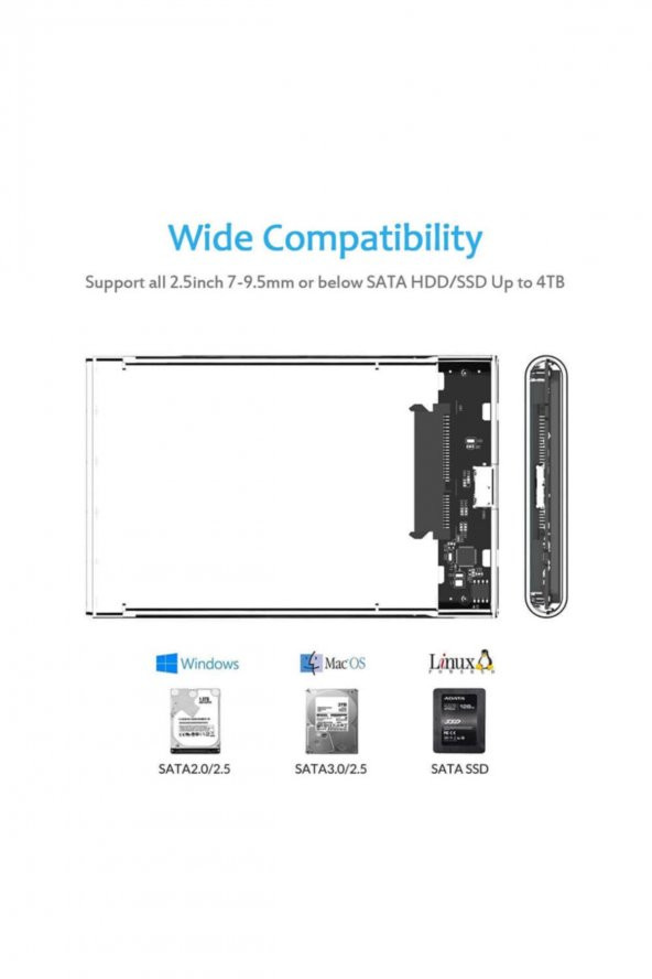 WOZLO 2.5 Inç Sata Usb 3.0 Harddisk Kutusu Şeffaf Micro Usb - Resim 3