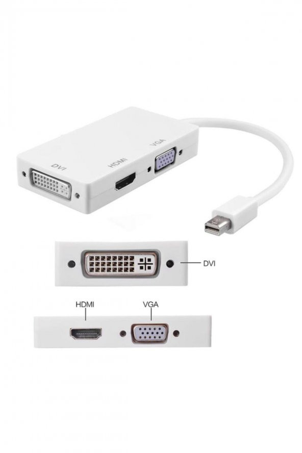 BASTORE Mini Displayport To Hdmi Vga Dvi Çevirici 3 In 1 Thunderbolt to 3 lü Çevirici Dönüştürücü ürün görseli 1