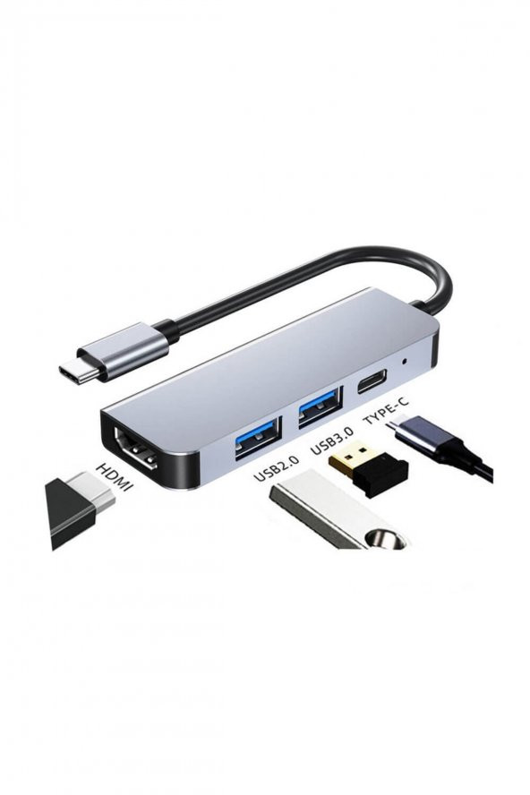 WOZLO Usb Type-c To 4k30hz Hdmi Kablosu + Usb 3.0 Çoklayıcı Hub + Pd 87w Çevirici Dönüştürücü Kablo ürün görseli 1