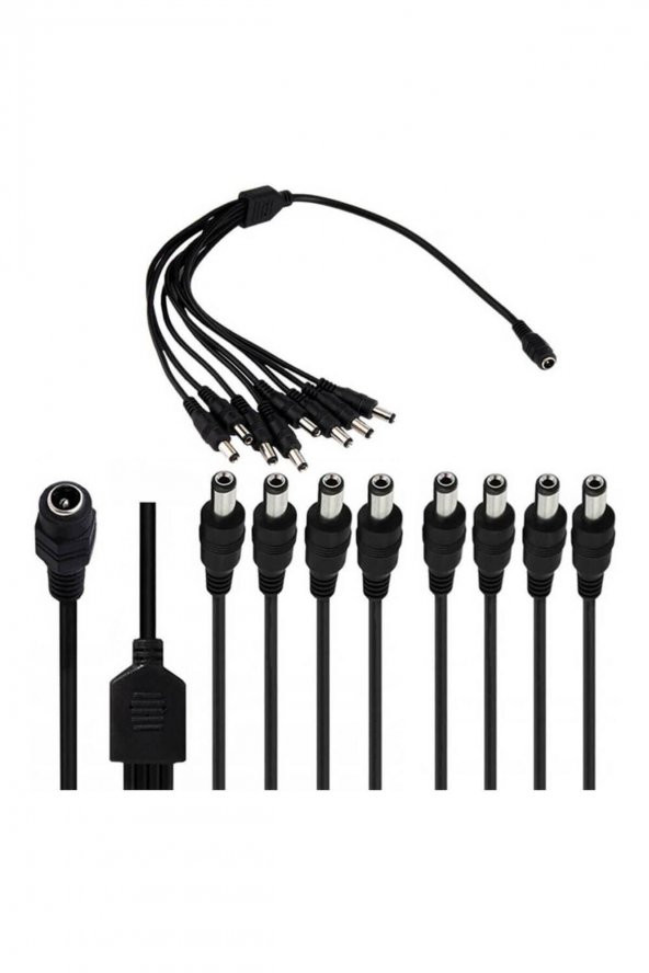 BASTORE 8li Dc Adaptör Çoklayıcı Kablo 5.5*2.1mm - 1 Dişi 8 Erkek - Şerit Led Cctv Power Jack - 40cm ürün görseli 1