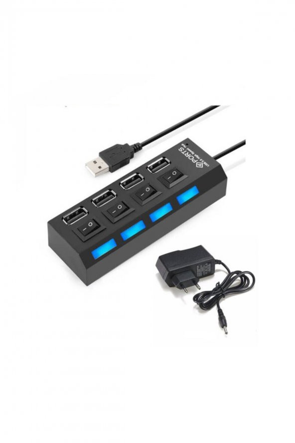BASTORE 4 Port Usb 2.0 Çoklayıcı Hub Işıklı On Off Düğmeli 5v2a Adaptörlü ürün görseli 1