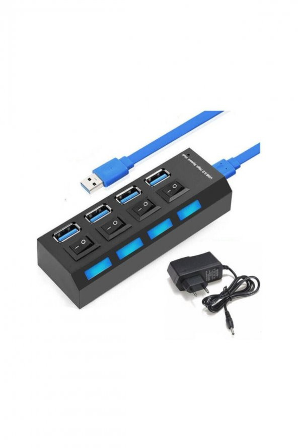 BASTORE 4 Port Usb 3.0 Çoklayıcı Hub Anahtarlı Işıklı Adaptörlü Çoğaltıcı ürün görseli 1