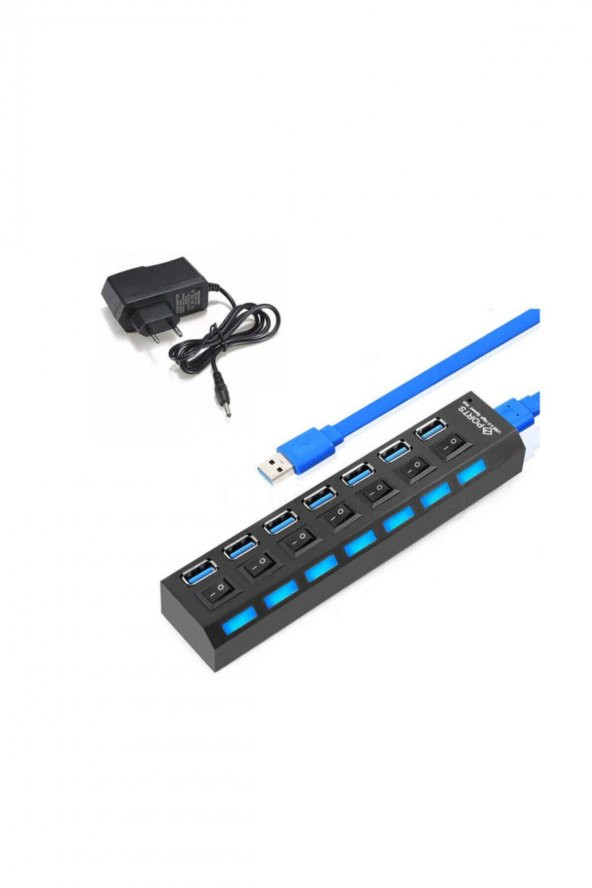 BASTORE 7 Port Usb 3.0 Çoklayıcı Hub Anahtarlı Işıklı Adaptörlü Çoğaltıcı ürün görseli 1