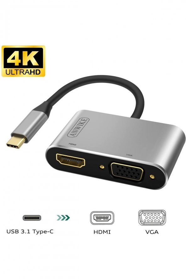 WOZLO Usb 3.1 (TYPE-C) To 4k Hdmı Vga Çevirici Adaptör Kablo Macbook ürün görseli 1