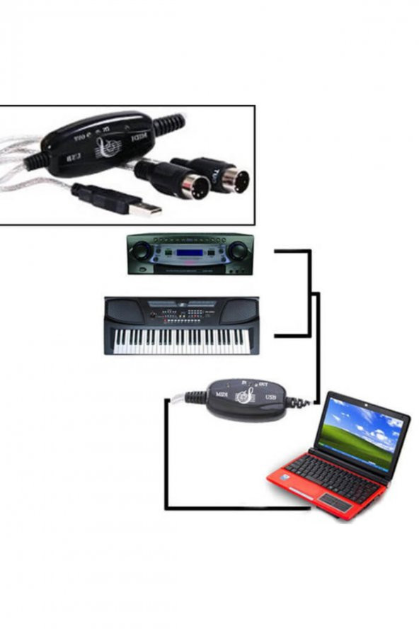 WOZLO Usb Midi Kablo Org Adaptör Keyboard Adapter 2m - Resim 2