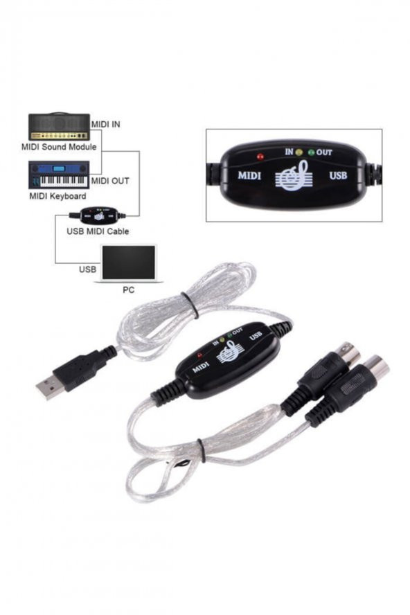 WOZLO Usb Midi Kablo Org Adaptör Keyboard Adapter 2m - Resim 3