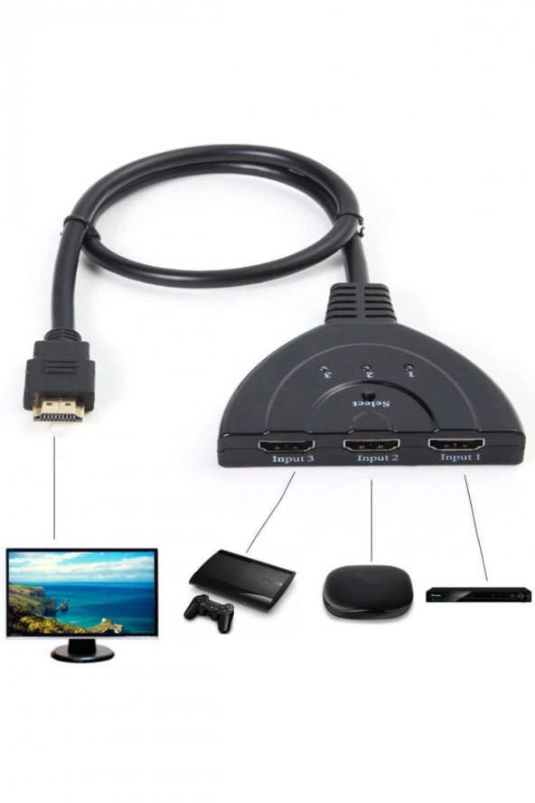WOZLO 3 Port Kablolu Hdmi Switch Çoklayıcı Çoğaltıcı Splitter ürün görseli 1