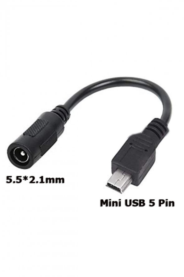 WOZLO 5.5*2.1mm To Mini Usb 5 Pin Soket Çevirici Power Adaptör Kablosu ürün görseli 1