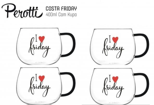 Perotti costa friday cam kuplu kupa - 4 lü çay kahve fincanı 400 ml.sf-13773 ürün görseli 1