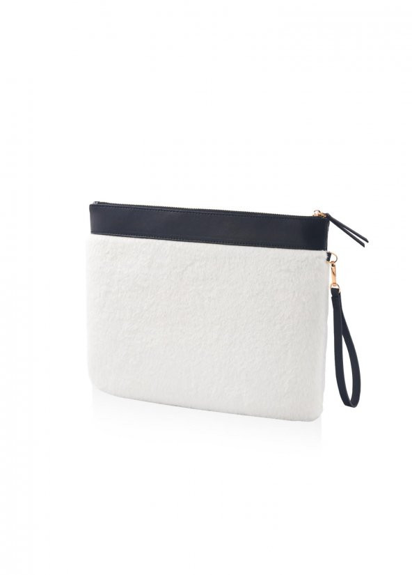 The Mia Peluş Clutch Çanta Beyaz 26x33 cm ürün görseli 1