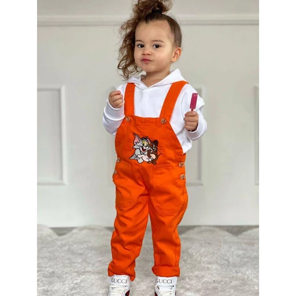 MODAVALS TOM & JERRY NAKIŞLI UNISEX KARDEŞ KOMBİN BAHÇIVAN TULUM & SWEAT SET - TURUNCU ürün görseli 1