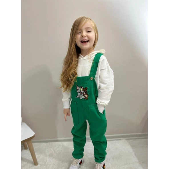 MODAVALS TOM & JERRY NAKIŞLI UNISEX KARDEŞ KOMBİN BAHÇIVAN TULUM & SWEAT SET - YEŞİL ürün görseli 1