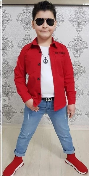 MODAVALS 4 PARÇA GÖMLEKLİ ERKEK ÇOCUK TAKIM - KIRMIZI ürün görseli 1