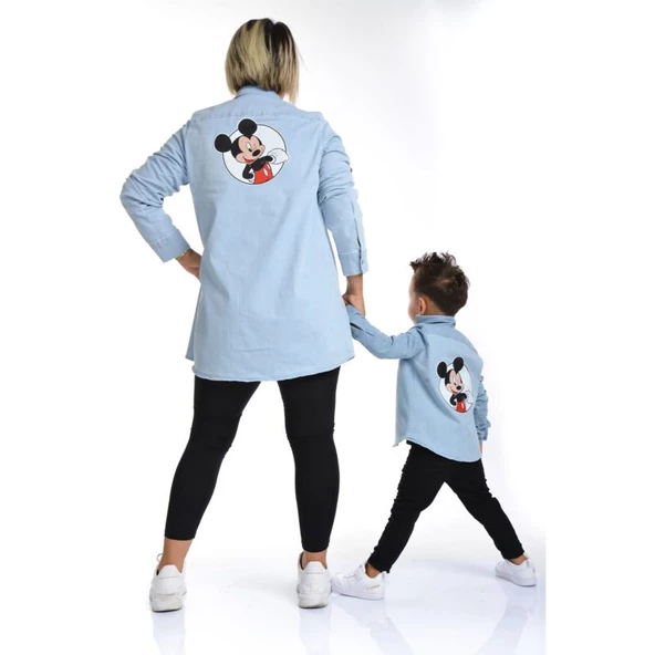 MODAVALS ANNE OĞUL MICKEY BASKILI TUNİK KOT GÖMLEK - Resim 4