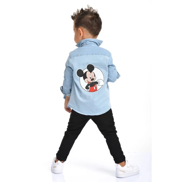 MODAVALS ANNE OĞUL MICKEY BASKILI TUNİK KOT GÖMLEK - Resim 3