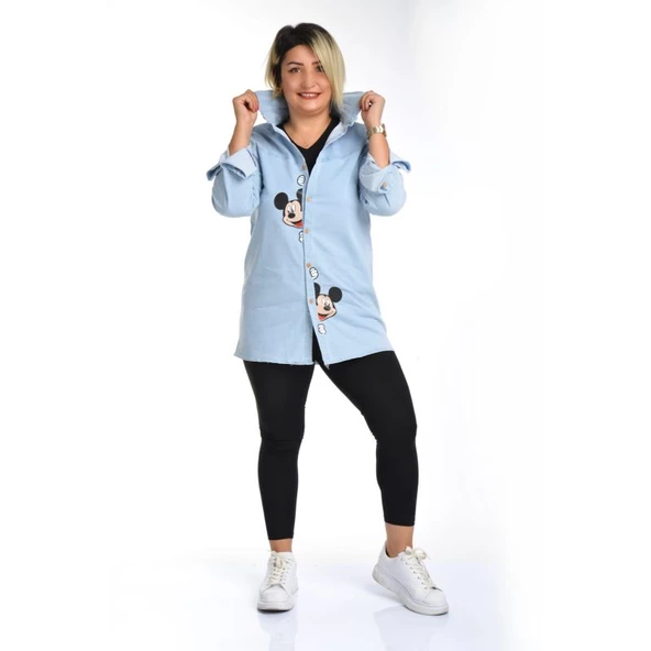 MODAVALS ANNE OĞUL MICKEY BASKILI TUNİK KOT GÖMLEK - Resim 5