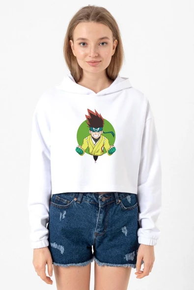 Beyblade Arman Kusaba Beyaz Optik Kadın Crop Kapşonlu ürün görseli 1