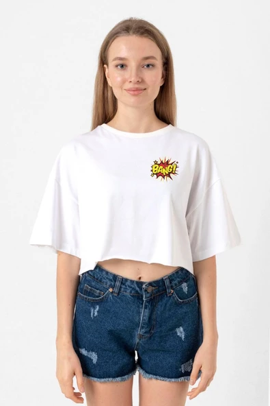Big Bang Theory Bang Logo Beyaz Kadın Crop Tshirt ürün görseli 1