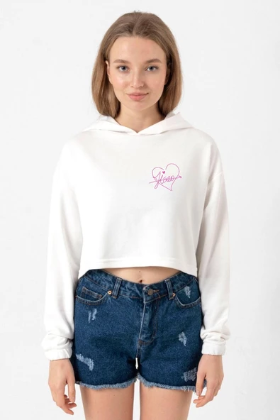 Blackpink Jisoo Signature Ekru Kadın Crop Kapşonlu ürün görseli 1