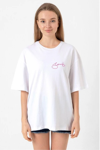 Blackpink Jennie Signature Beyaz Kadın Oversize Tshirt ürün görseli 1