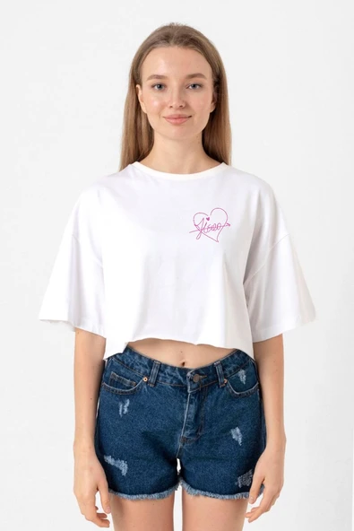 Blackpink Jisoo Signature Beyaz Kadın Crop Tshirt ürün görseli 1