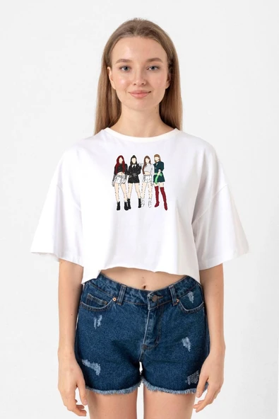Blackpink Minimalist Beyaz Kadın Crop Tshirt ürün görseli 1