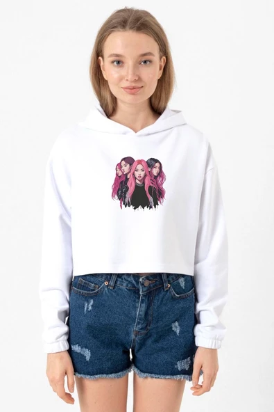 Blackpink Members Art Poster Beyaz Optik Kadın Crop Kapşonlu ürün görseli 1