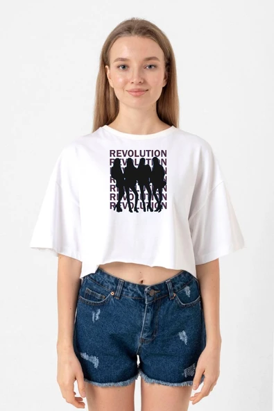 Blackpink Revolution Beyaz Kadın Crop Tshirt ürün görseli 1