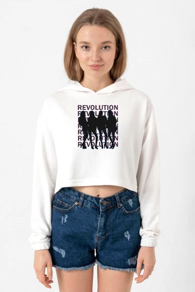 Blackpink Revolution Ekru Kadın Crop Kapşonlu ürün görseli 1