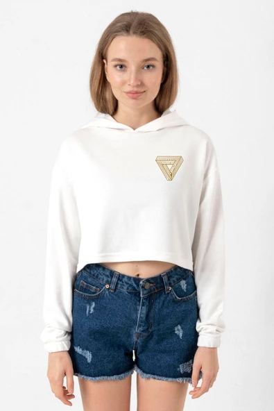 Dark Tannhaus Logo Ekru Kadın Crop Kapşonlu ürün görseli 1