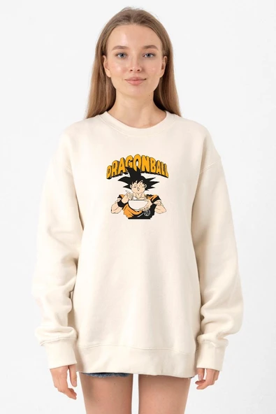 Dragon Ball Z Anime Goku Eating Ramen Ekru Kadın 2ip Sweatshirt ürün görseli 1
