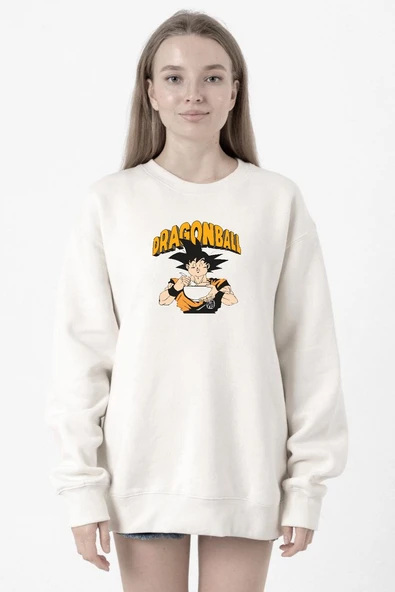 Dragon Ball Z Anime Goku Eating Ramen Beyaz Kadın 2ip Sweatshirt ürün görseli 1
