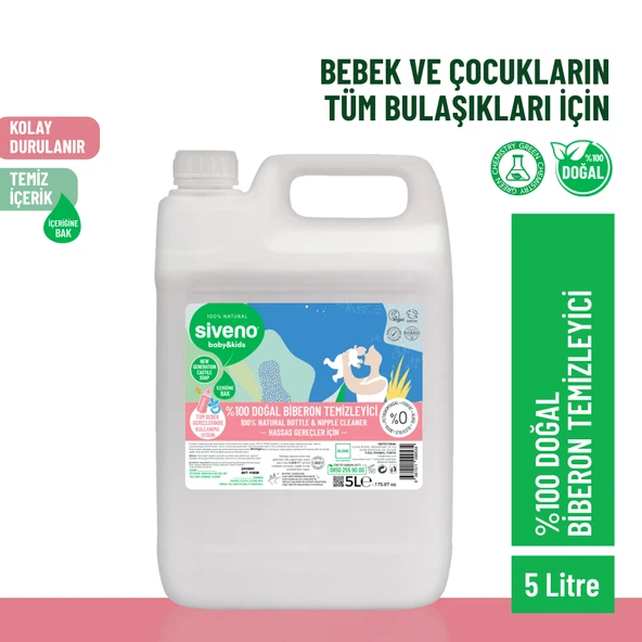 Siveno %100 Doğal Emzik Ve Biberon Temizleyicisi Bitkisel Elde Bulaşık Sabunu Nemlendirici Vegan 5000 ml ürün görseli 1