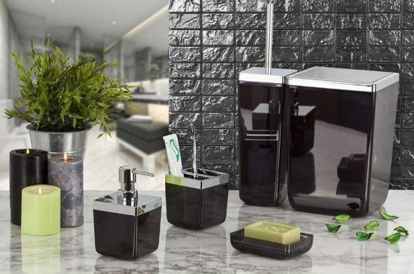 Primanova Banyo Seti 5 Parça Toskana Şeffaf Siyah ürün görseli 1
