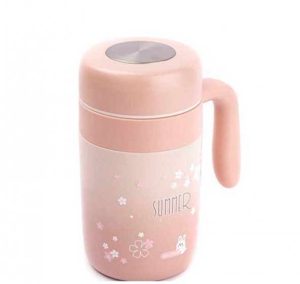 Okadi Paslanmaz Çelik Bardak Termos Tutacaklı 460ML Pembe ürün görseli 1