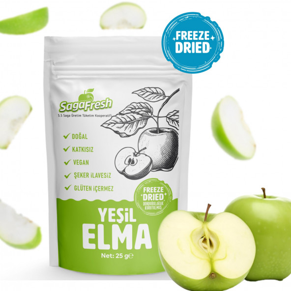SagaFresh Dondurularak Kurutulmuş Yeşil Elma Dilimleri 25g ürün görseli 1