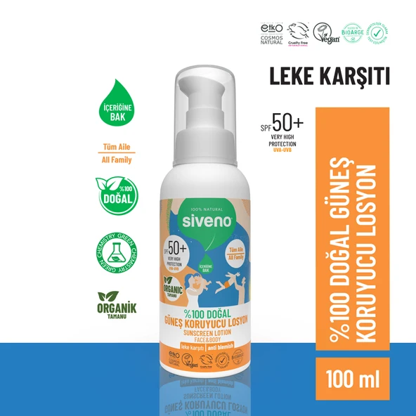 Siveno %100 Doğal Ve Organik Tamanu Yağlı Güneş Losyonu Mineral Filtreli Tüm Aile Için 50 Spf 100 ml ürün görseli 1