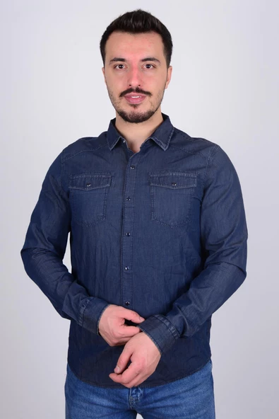 Cazador 23KCEJJ02705 Lacivert Önü Çıtçıtlı Erkek Kot Gömlek ürün görseli 1