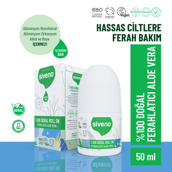 Siveno %100 Doğal Roll-On Aloe Vera Deodorant Ter Kokusu Önleyici Bitkisel Lekesiz Vegan 50 ml ürün görseli 1